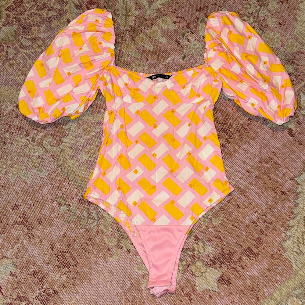 Zara Pink & Yellow Bodysuit, Size Small